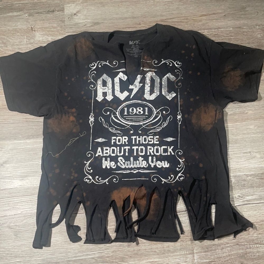 AC/DC concert shirt black acid wash with Frey bottom XL